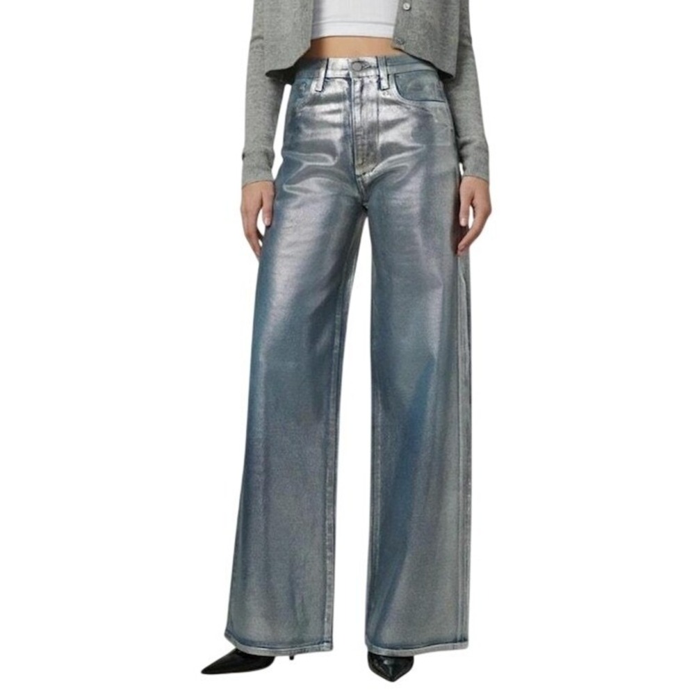 Joe's Jeans Metallic Silver Wide Leg Flare Jeans